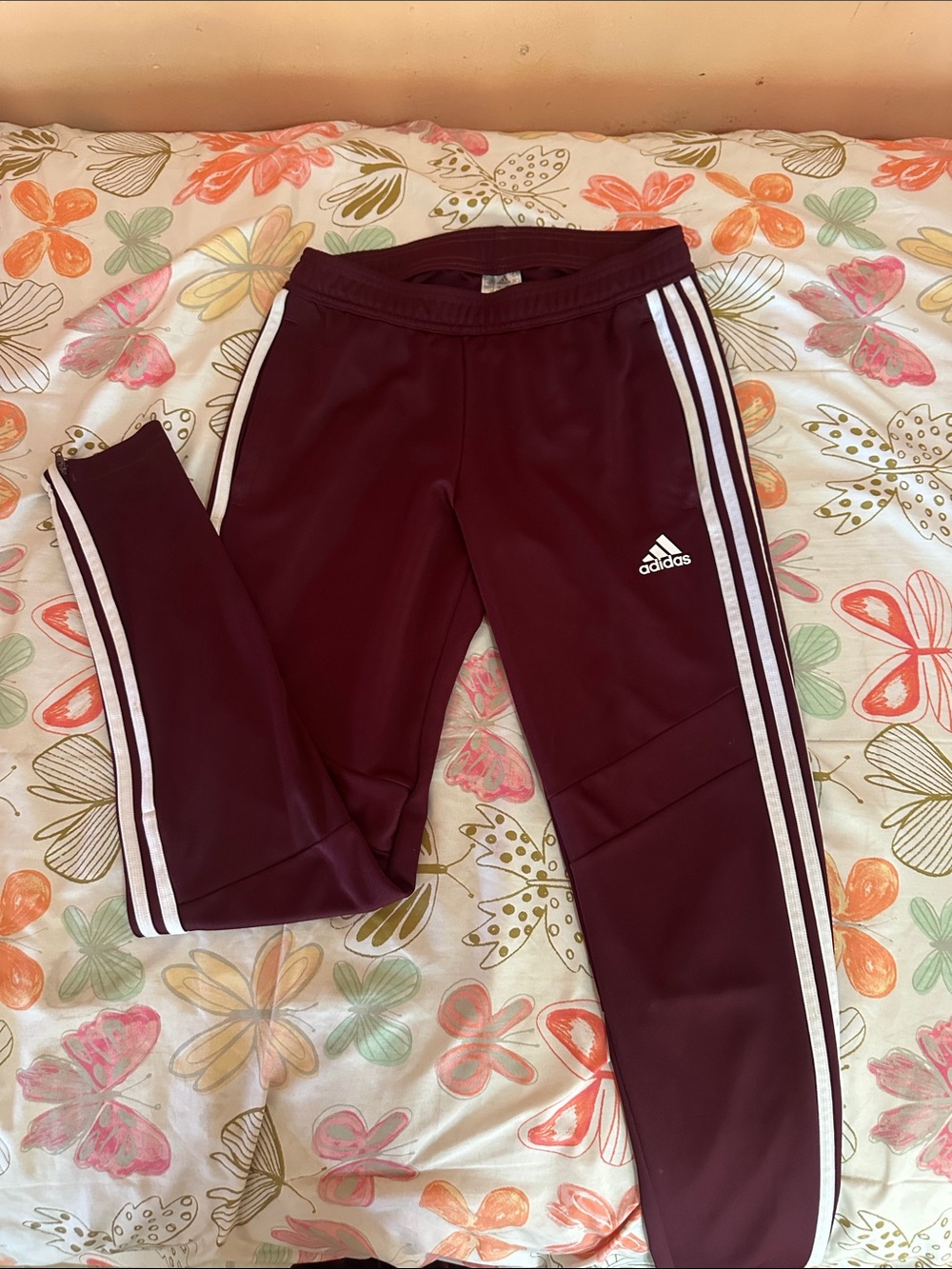 adidas Kids Burgundy Track Pants with White Stripes